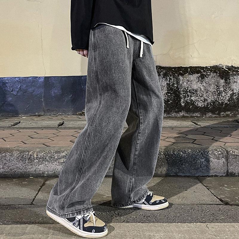 Korean Fashion Men's Baggy Jea - Men'S Fashion Grey Jeans ulasan dan harga