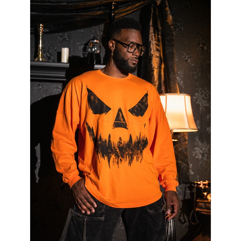 Halloween Pumpkin Ghost Face L - Men'S Fashion T Shirts ulasan dan harga