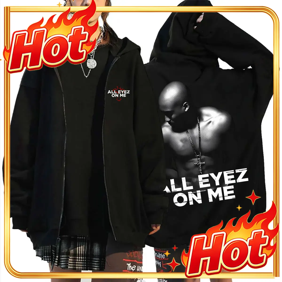 Rapper Tupac 2pac All Eyez on  - Mens Fashion Zip Up Hoodies ulasan dan harga