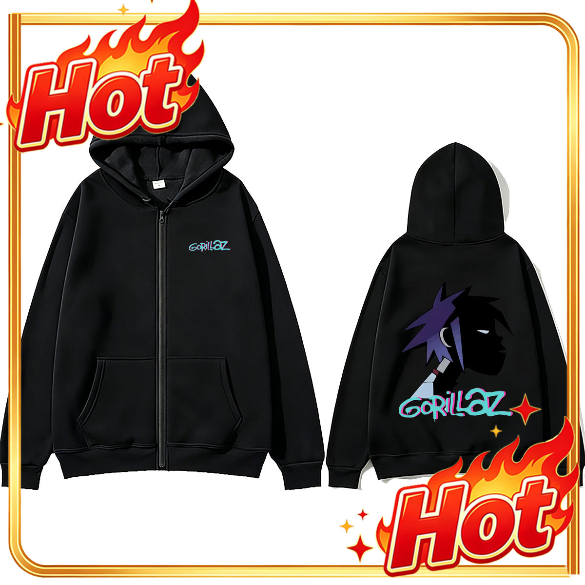 Rock Band Gorillaz Face Graphi - Mens Fashion Zip Up Hoodies ulasan dan harga