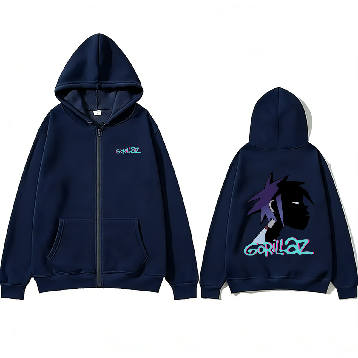 Rock Band Gorillaz Face Graphi - Mens Fashion Zip Up Hoodies ulasan dan harga
