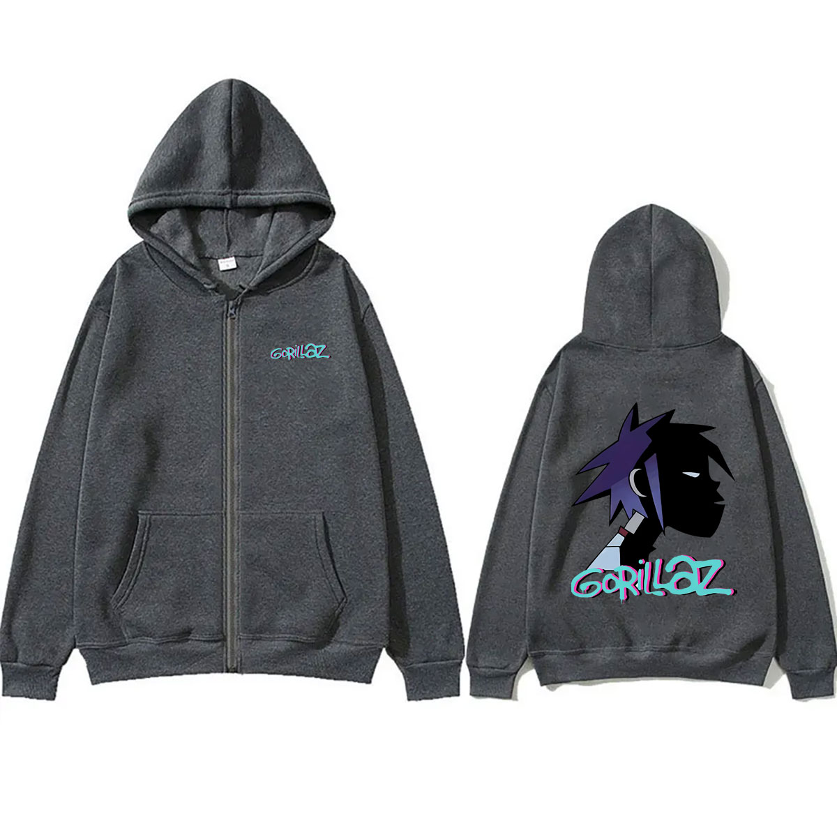 Rock Band Gorillaz Face Graphi - Mens Fashion Zip Up Hoodies ulasan dan harga