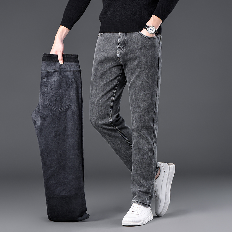 Men's Winter Fleece Warm Black - Men'S Fashion Grey Jeans ulasan dan harga