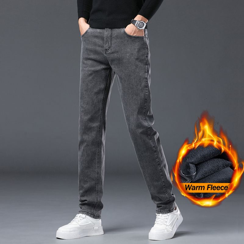 Men's Winter Fleece Warm Black - Men'S Fashion Grey Jeans ulasan dan harga