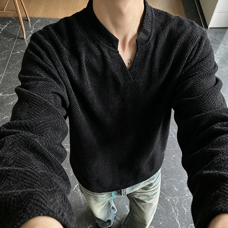 Mens Notched V Neck Long Sleev - Mens Fashion Summer ulasan dan harga
