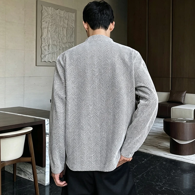 Mens Notched V Neck Long Sleev - Mens Fashion Summer ulasan dan harga