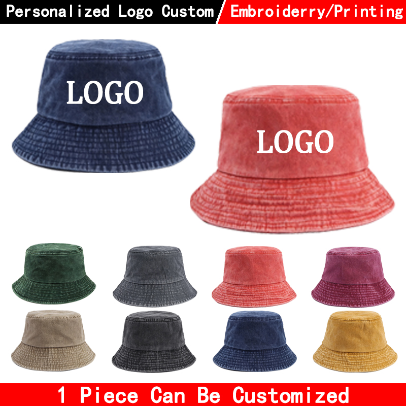 Custom Logo Denim Bucket Hat F - Men'S Fashion With Hat ulasan dan harga