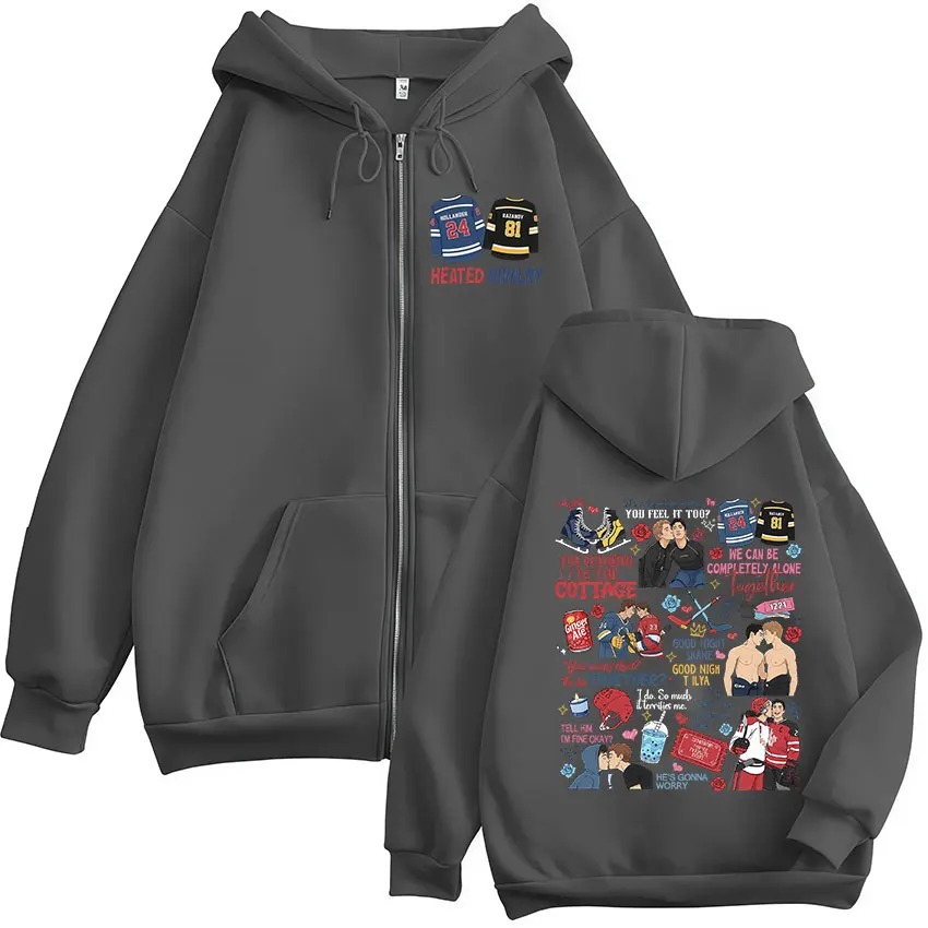 Heated Rivalry Print Zipper Ho - Mens Fashion Zip Up Hoodies ulasan dan harga