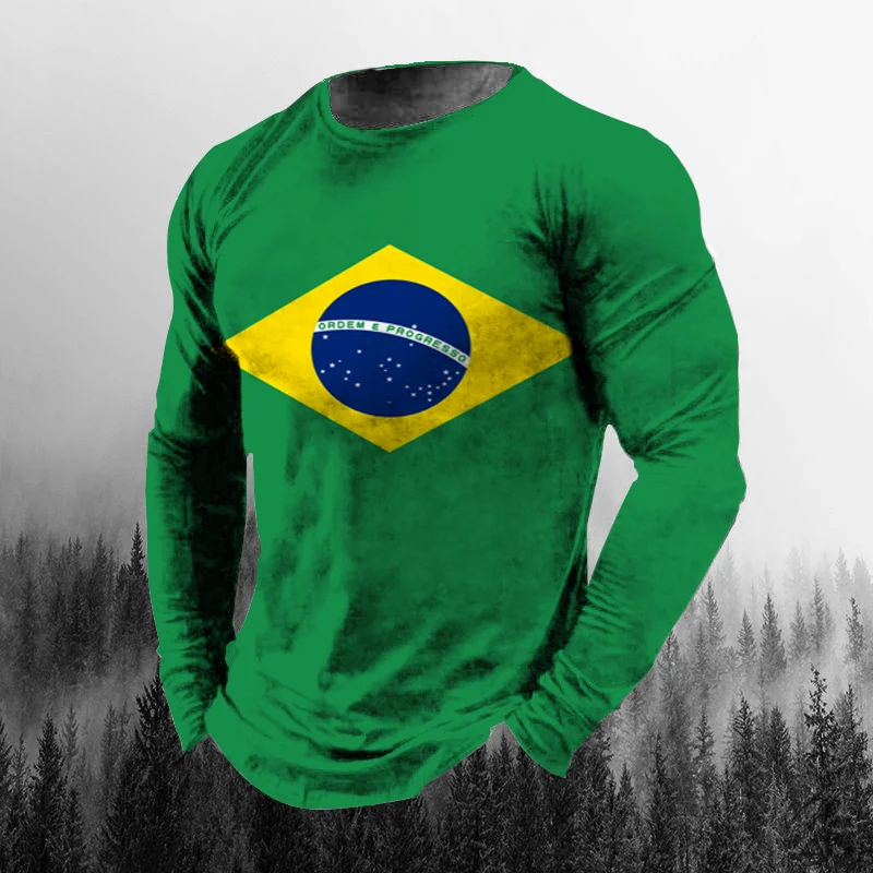 Vintage Brazilian Flag 3D Prin - Mens Fashion Clothes ulasan dan harga