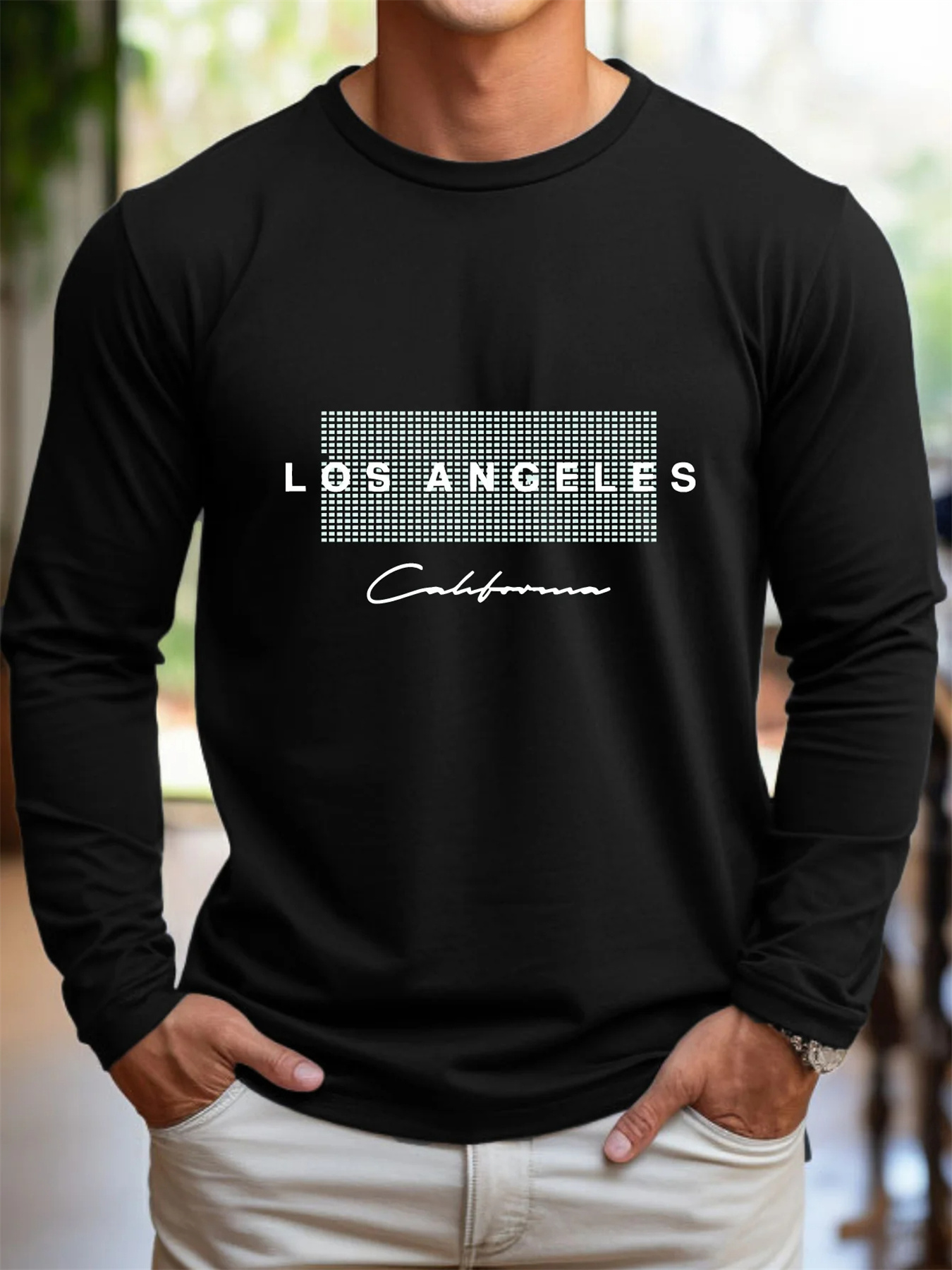 100% Pure Cotton Men's Long Sl - Men'S Fashion T Shirts ulasan dan harga
