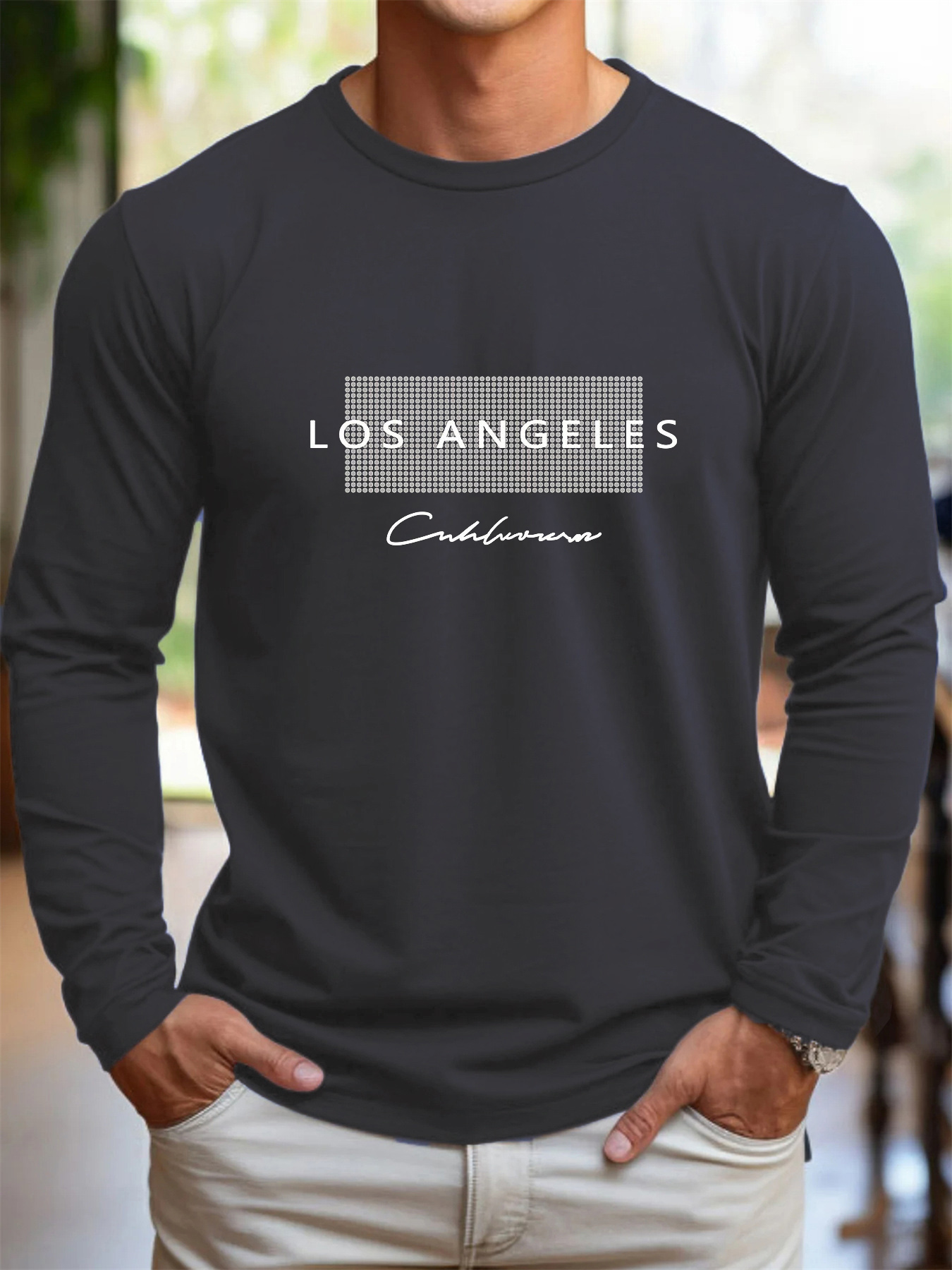 100% Pure Cotton Men's Long Sl - Men'S Fashion T Shirts ulasan dan harga