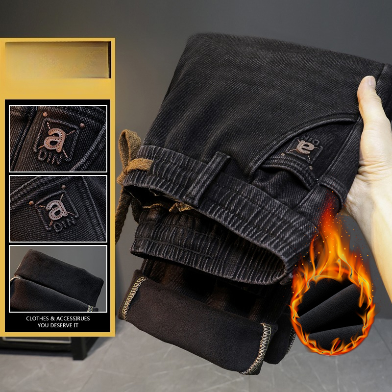 Men Winter New Fleece Jeans El - Men'S Fashion Grey Jeans ulasan dan harga